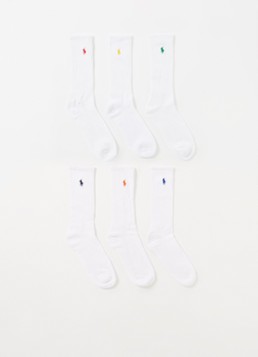 Ralph Lauren Heren Sokken met logo in 6-pack in de kleur Gebroken wit, maat: OS