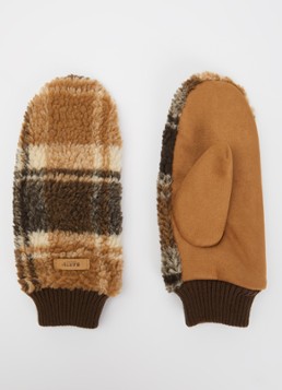 Barts Dames Teddy wanten van teddy met ruitdessin in de kleur Camel, maat: ONE SIZE