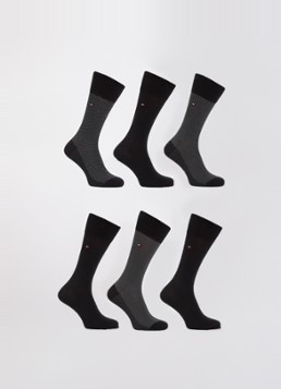 Tommy Hilfiger Heren Sokken met logo in 6-pack giftbox in de kleur Zwart, maat: 43/46