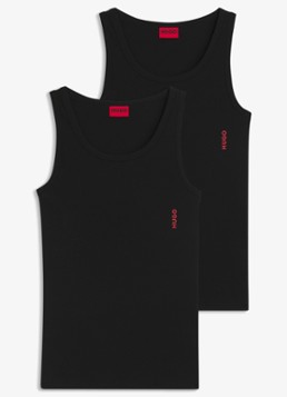 HUGO Heren Singlet van katoen met logo in 2-pack in de kleur Zwart