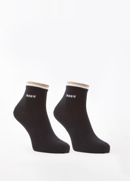 BOSS Heren Set van twee paar korte sokken met kenmerkend gestreepte boorden in de kleur Black-001 / Zwart