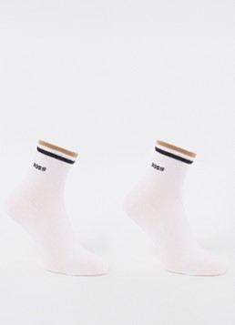 BOSS Heren Set van twee paar korte sokken met kenmerkend gestreepte boorden in de kleur White-100 / Wit