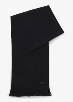 BOSS Heren Albas fijngebreide sjaal van wol 190 x 25 cm in de kleur Zwart