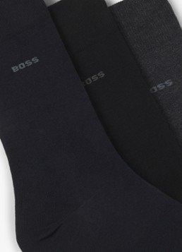 BOSS Heren Sokken met logo in 3-pack in de kleur Diepzwart