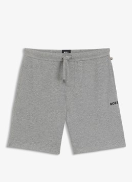 BOSS Heren Pyjamashort van een katoenmix met logostiksel in de kleur Grijsmele