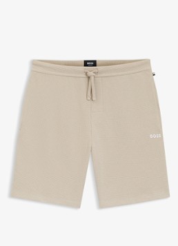 BOSS Heren Pyjamashort van een katoenmix met logostiksel in de kleur Beige