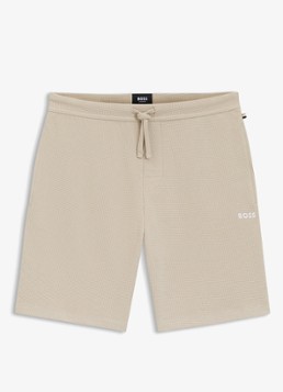 BOSS Heren Pyjamashort van een katoenmix met logostiksel in de kleur Light Beige-275 / Beige