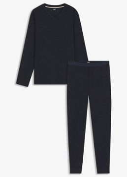 BOSS Heren Pyjamaset met structuur in de kleur Donkerblauw