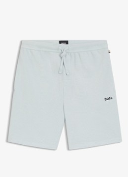 BOSS Heren Pyjamashort van een katoenmix met logostiksel in de kleur Aquablauw