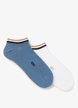 BOSS Heren Set van twee paar enkelsokken met kenmerkend gestreepte boorden in de kleur Dark Blue-401 / Blauw