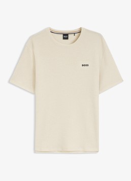 BOSS Heren T-shirt met logo en structuur in de kleur Beige