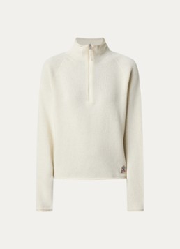 Parajumpers Dames Grofgebreide trui met halve rits en logo in de kleur Ivoor, maat: S