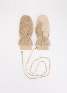 Parajumpers Dames Ilova wanten van teddy met logo in de kleur Beige, maat: M