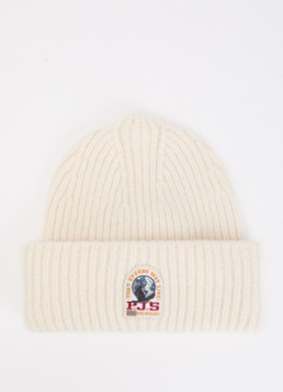 Parajumpers Dames Mooneye ribgebreide muts in wolblend met logo in de kleur Creme, maat: L/XL
