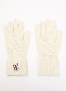 Parajumpers Dames Noez ribgebreide handschoenen in merino wolblend met logo in de kleur Ivoor, maat: S/M