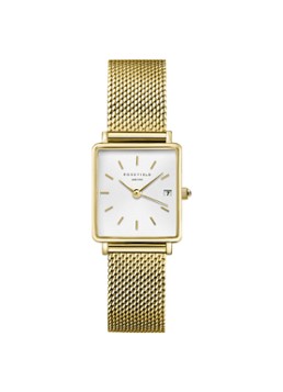 Rosefield Dames The Boxy XS White Sunray Mesh Gold horloge QMWMG-Q039
