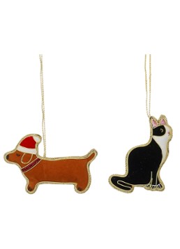 Mica Decorations Kat en hond kersthanger 10 cm set van 2 Bruin - Deal