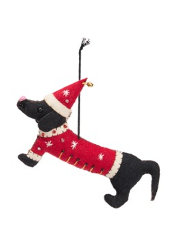 Meander Teckel met trui en kerstmuts kersthanger 10 cm Rood - Deal
