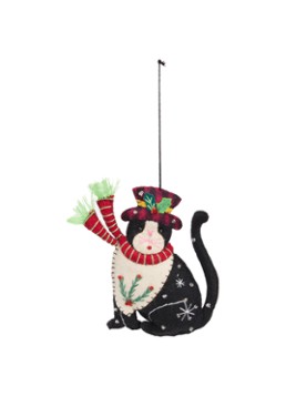 Meander Kat met hoed kersthanger 12,5 cm Zwart - Deal