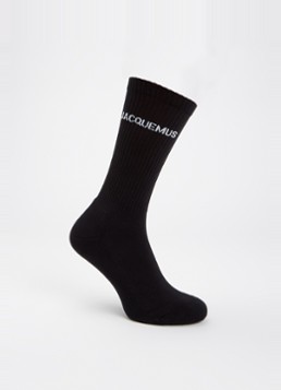 Jacquemus Heren Ribgebreide sokken in katoenblend met logo in de kleur Zwart, maat: 43-46