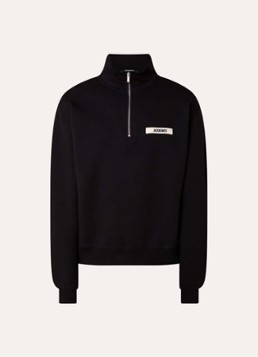 Jacquemus Heren Sweater met logo en halve rits in de kleur Zwart, maat: XL