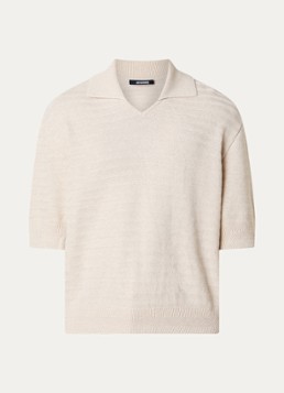 Jacquemus Heren Fijngebreide regular fit polo in zijdeblend met V-hals in de kleur Beige, maat: S