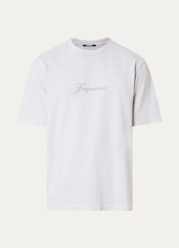 Jacquemus Heren T-shirt met logoborduring en ronde hals in de kleur Zand, maat: S