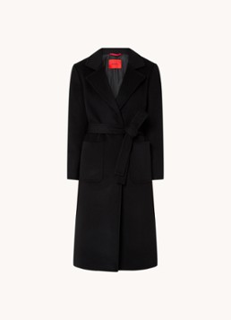 Max & Co Dames Runaway mantel van wol met strikceintuur en opgestikte zakken in de kleur Zwart