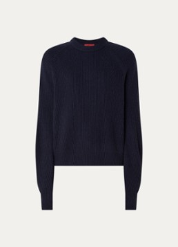 Max & Co Dames Adagio ribgebreide trui in kasjmier wolblend in de kleur Donkerblauw
