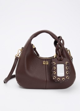Ganni Dames Hobo Mini handtas met afneembare schouderriem in de kleur Donkerbruin, maat: OS