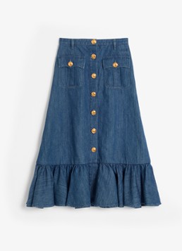 Valentino Garavani Dames Midi A-lijn spijkerrok in linnenblend met klepzakken in de kleur Indigo