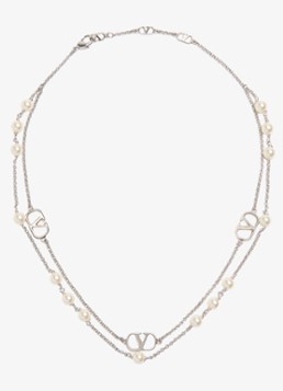 Valentino Garavani Dames Vlogo Signature ketting met parel in de kleur Zilver