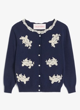 Valentino Garavani Dames Fijngebreid vest van scheerwol met details van kant in de kleur Donkerblauw