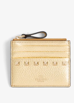 Valentino Garavani Dames Rockstud pasjeshouder van kalfsleer met metallic finish en studs in de kleur Goud