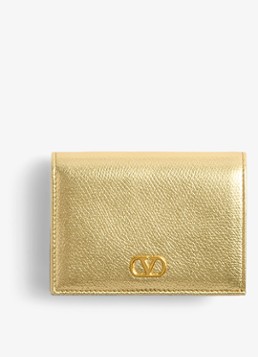 Valentino Garavani Dames VLogo Signature portemonnee van kalfsleer met metallic finish in de kleur Goud