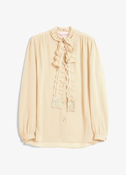 Valentino Garavani Dames Blouse van zijde met strikkraag in de kleur Ivoor