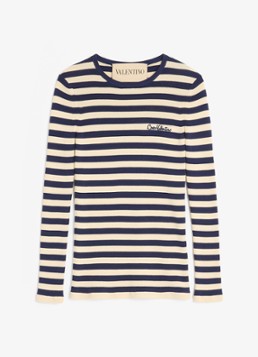 Valentino Garavani Dames Longsleeve met logoborduring en streepprint in de kleur Donkerblauw