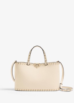 Valentino Garavani Dames Handtas van kalfsleer met studs in de kleur Creme