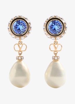Valentino Garavani Dames Oorstekers met kristal en parel in de kleur Blauw