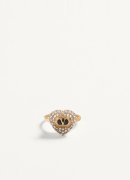 Valentino Garavani Dames Coeur Royal ring met logo in de kleur Zwart