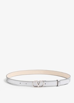 Valentino Garavani Dames VLogo Signature riem van kalfsleer met metallic finish in de kleur Zilver