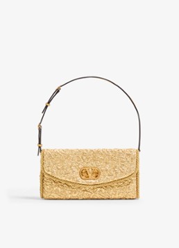 Valentino Garavani Dames DeVain Small schoudertas met jacquard dessin en leren details in de kleur Goud