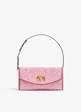 Valentino Garavani Dames DeVain Small schoudertas met jacquard dessin en leren details in de kleur Roze