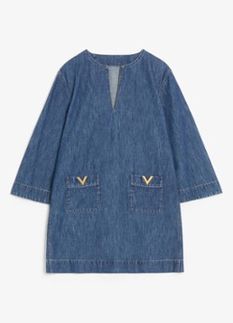 Valentino Garavani Dames Mini tuniekjurk van chambray met opgestikte zakken in de kleur Indigo