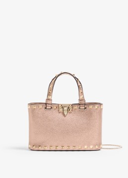 Valentino Garavani Dames Handtas van kalfsleer met metallic finish en studs in de kleur Brons