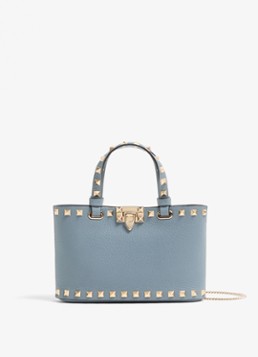 Valentino Garavani Dames Mini handtas van kalfsleer met studs in de kleur Blauwgrijs