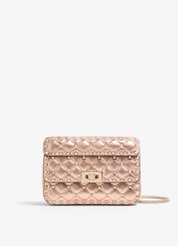 Valentino Garavani Dames Small schoudertas van lamsleer met metallic finish in de kleur Oudroze