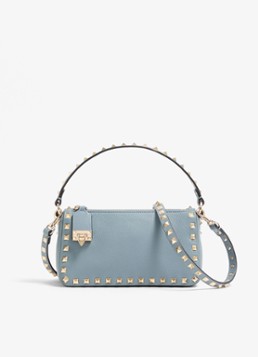 Valentino Garavani Dames Rockstud Small handtas van kalfsleer met studs in de kleur Blauwgrijs