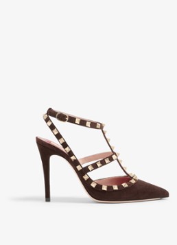 Valentino Garavani Dames Rockstud sandalette van geitensuède met studs in de kleur Donkerbruin