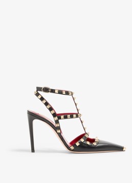 Valentino Garavani Dames Rockstud sandalette van geitenleer met studs in de kleur Zwart